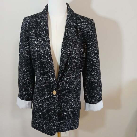 DKNY Textured Blazer Jacket Women's Size M Black White Single Button - Like New - Picture 3 of 5